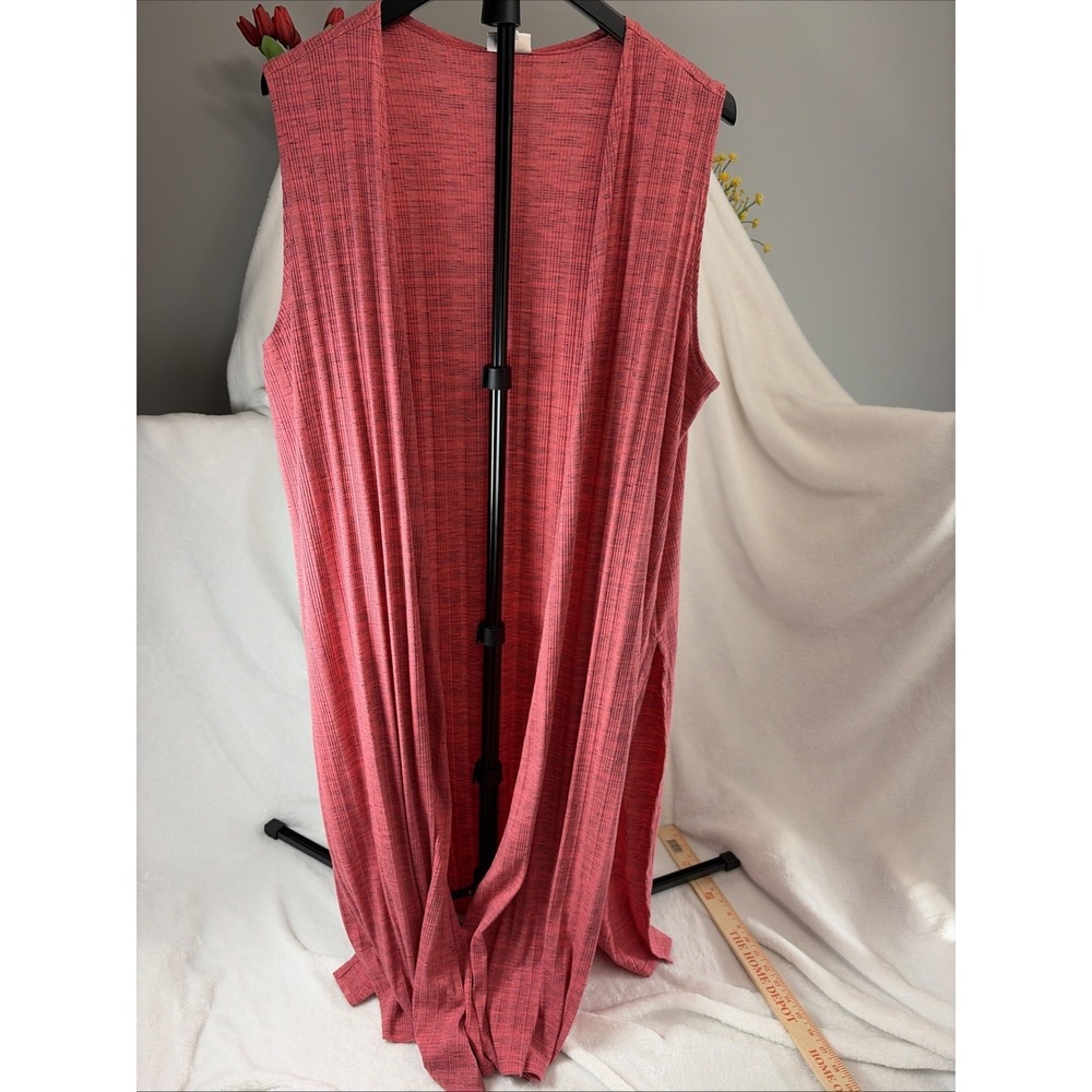 LuLaRoe Joy Duster Vest Large Lightweight Layering Longline Heathered Slit Boho